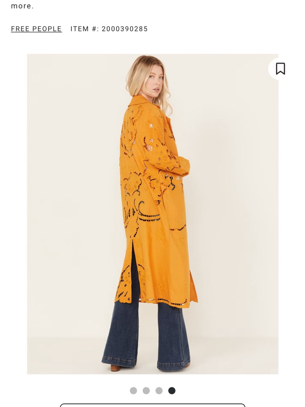 Free People Susana Mustard Yellow Cutout Festival Statement Duster Large USED - Picture 15 of 16